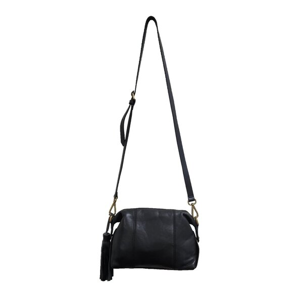 Madewell Black Leather Crossbody Bag Tassel Adjustable Strap Brass Hardware - Picture 2 of 15